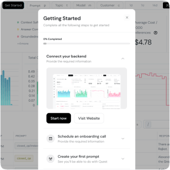 Get started step menu